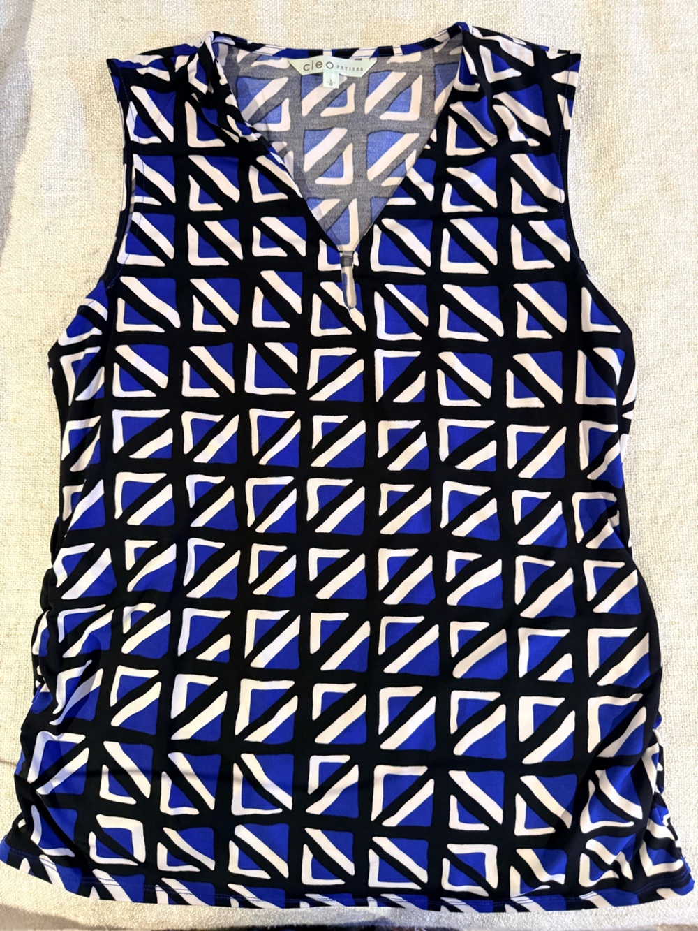 Cleo Petites Blue Black White Geometric Print Sleeveless Top 6P